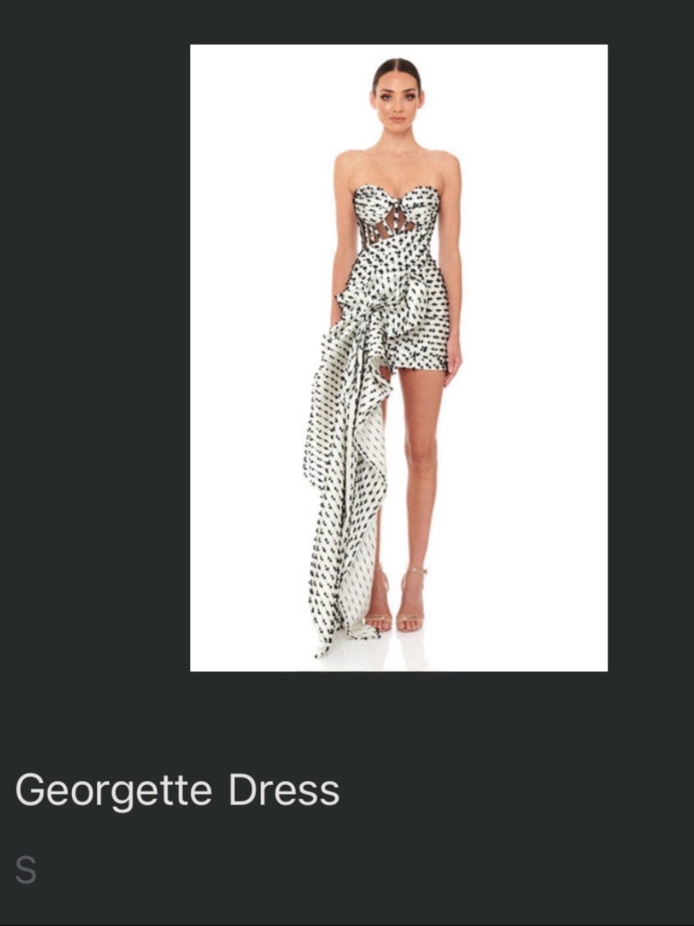 Strapless Polka Dot Mini Dress with Dramatic Side Drape - White/Black